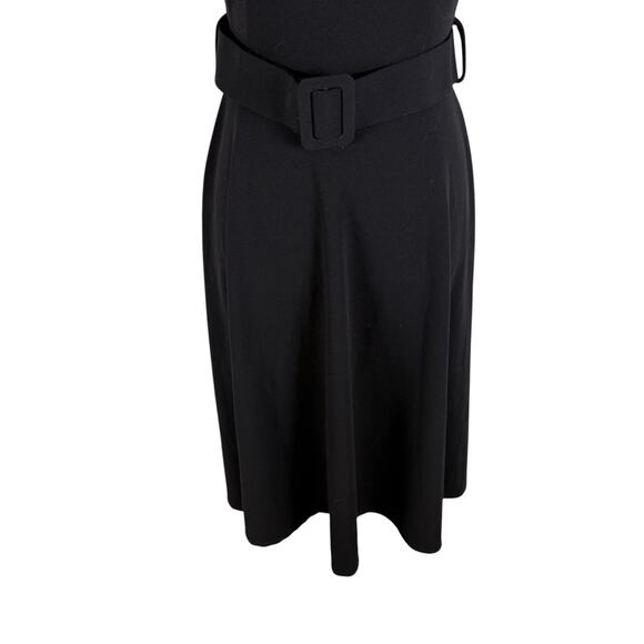 Melitea Women Black Midi Dress Belted Size XS/S Retro Minimalist Preppy Classic - Picture 3 of 7